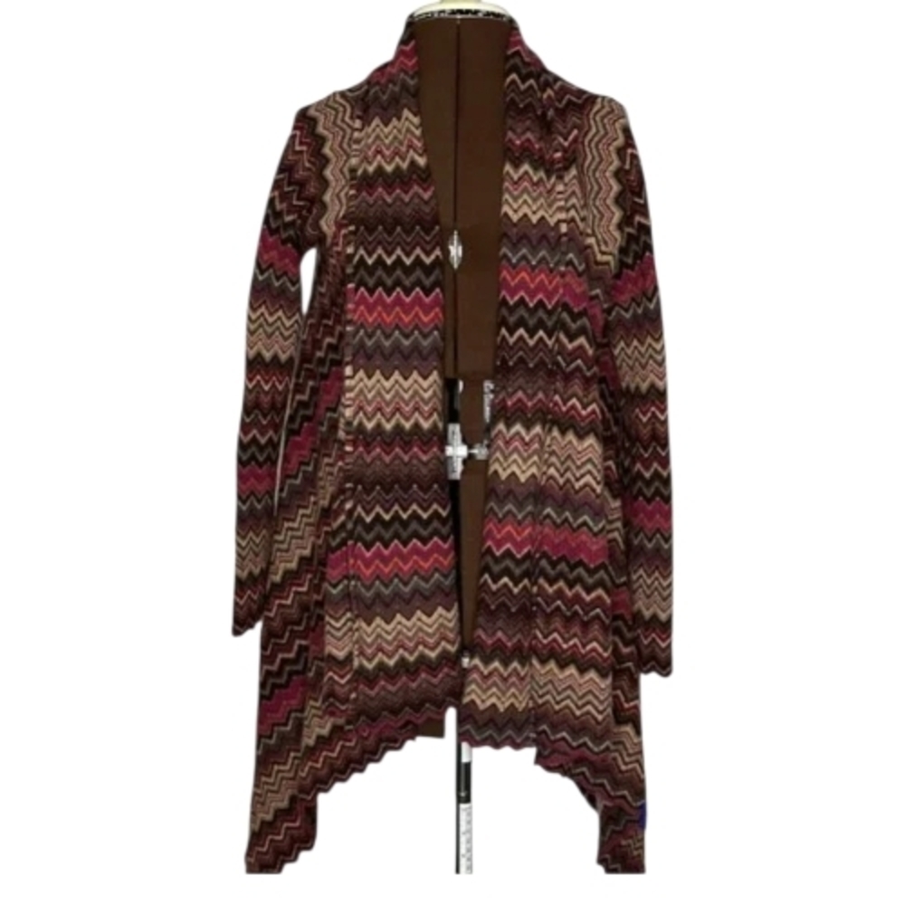 Kinross Cashmere Waterfall Open Front Zigzag Patterned Cardigan